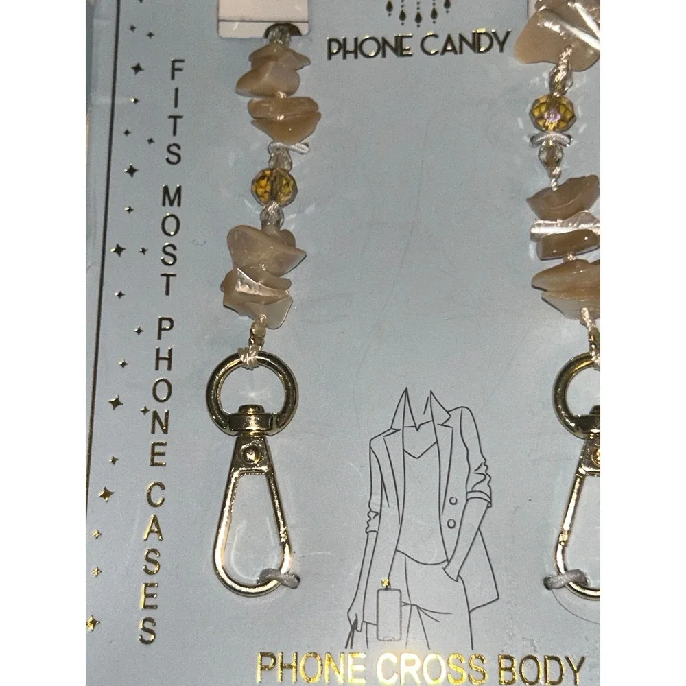 Phone Candy Crossbody Phone Strap Stone Chip Tan Gold Tone Hardware New
